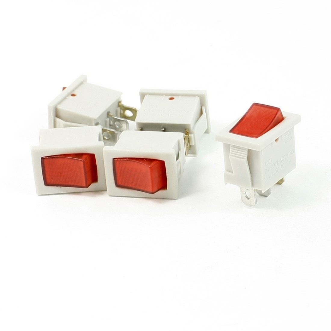 5 Pcs AC 250V/6A 125V/10A 3 Pins SPST Red Light Power Boat Rocker Switch