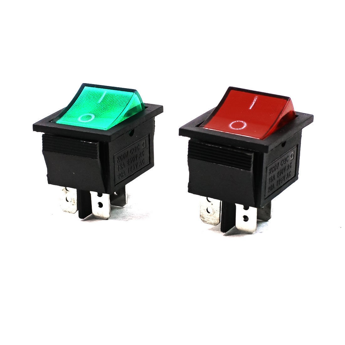 AC 10A 250V/20A 125V Red Green Neon Light 4 Pin DPST ON/OFF Rocker Switch 2 Pcs