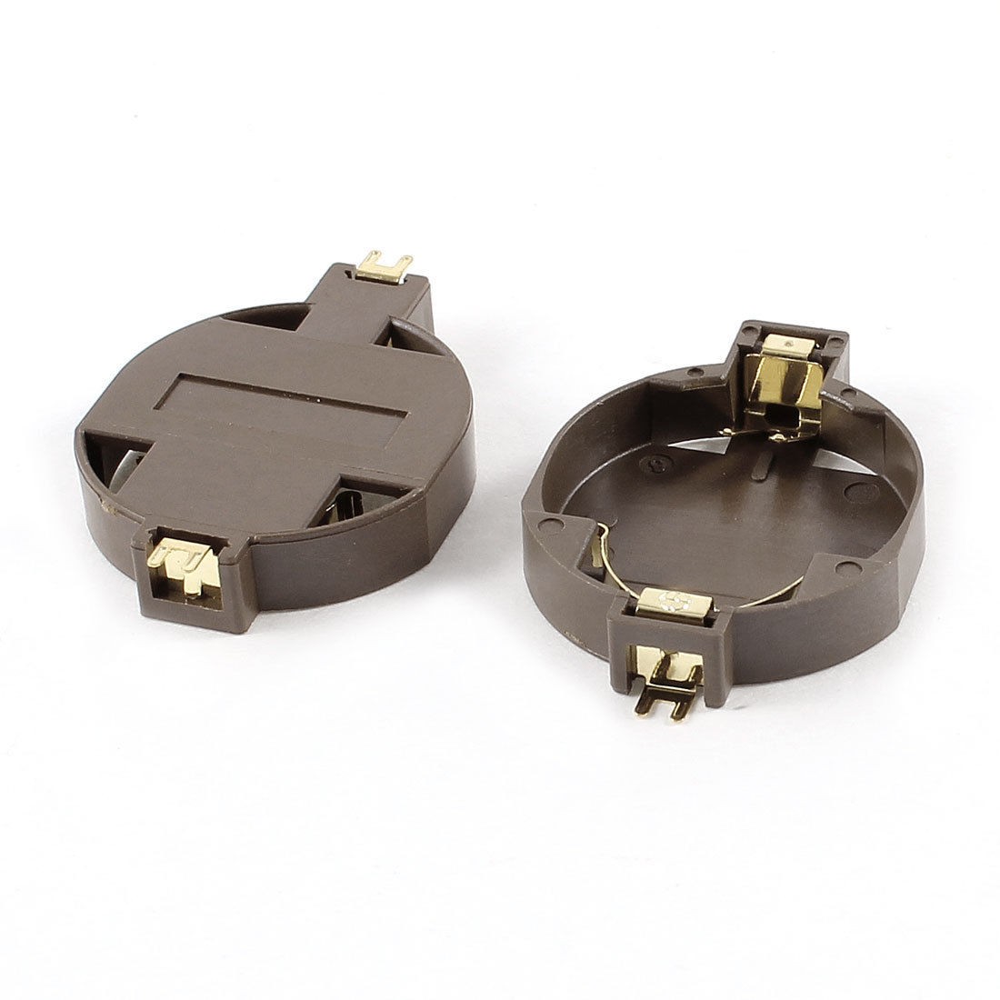 2 x Brown Plastic Housing CR2032 Button Cell Battery Sockets Holder Case