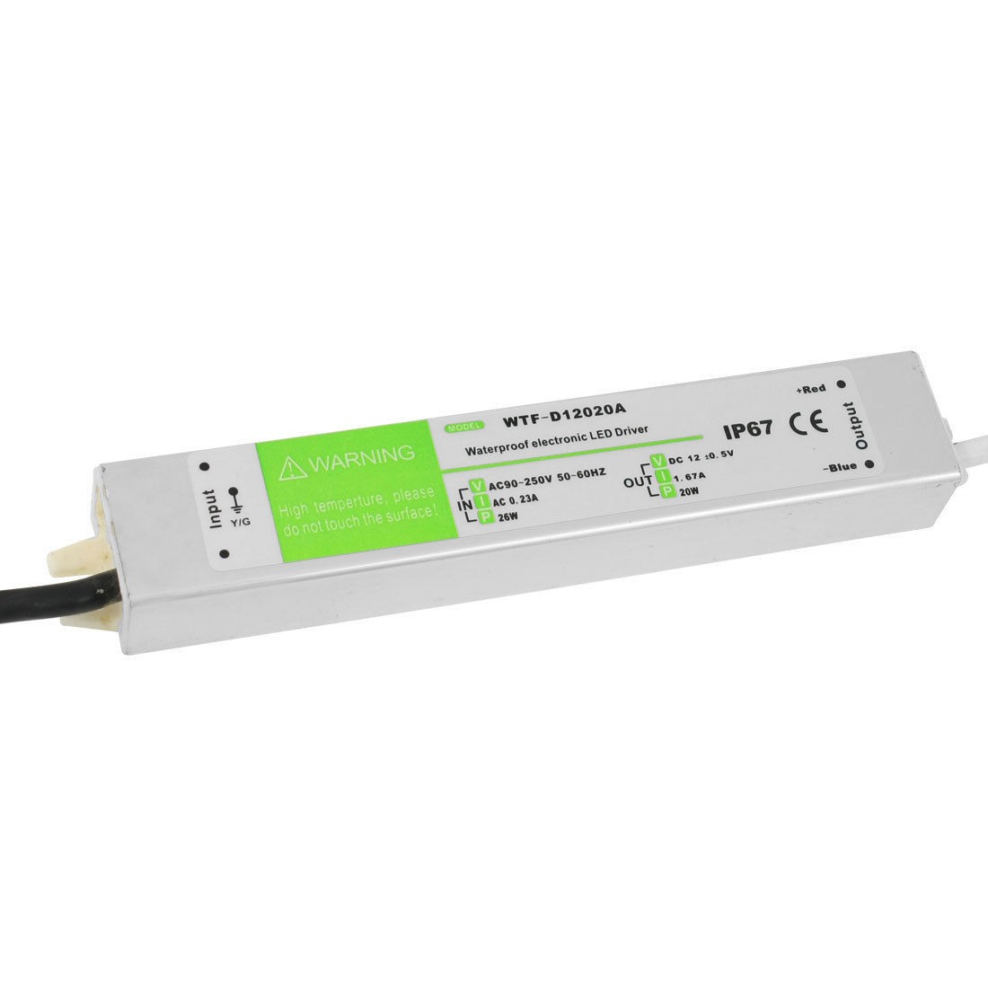 90-250VAC 12VDC 1.67A 20W Waterproof IP67 Drive Power Supply for LED Strip Light