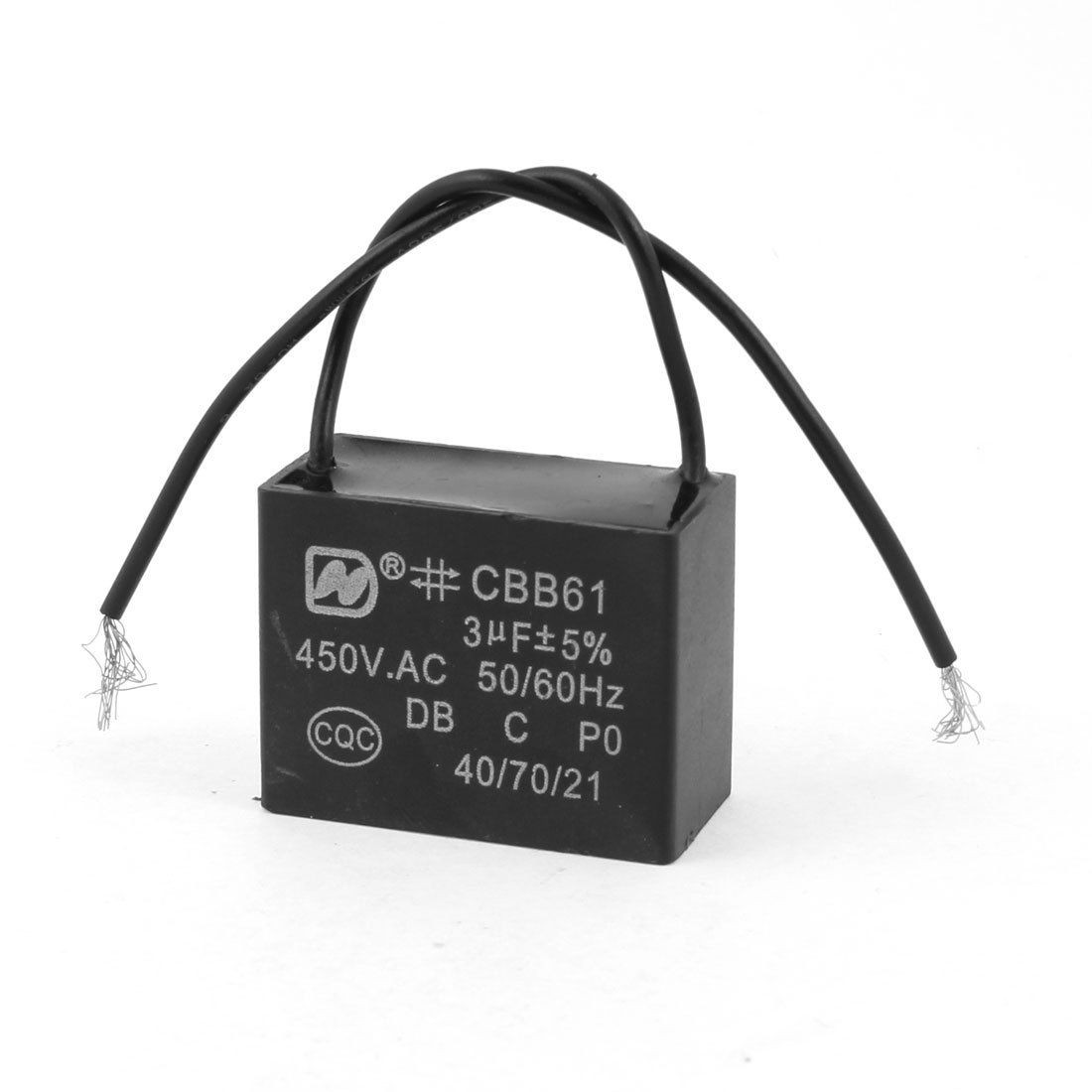 Black Rectangle Non Polar AC Motor Running Capacitor 3uF 450V CBB61