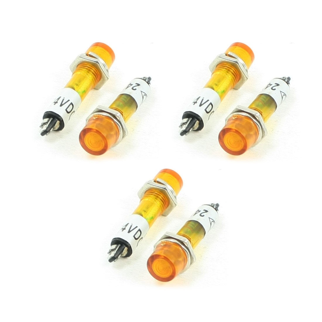 6 Pcs DC 24V 7mm Yellow Power Illuminated Signal Indicator Light Pilot Lamp