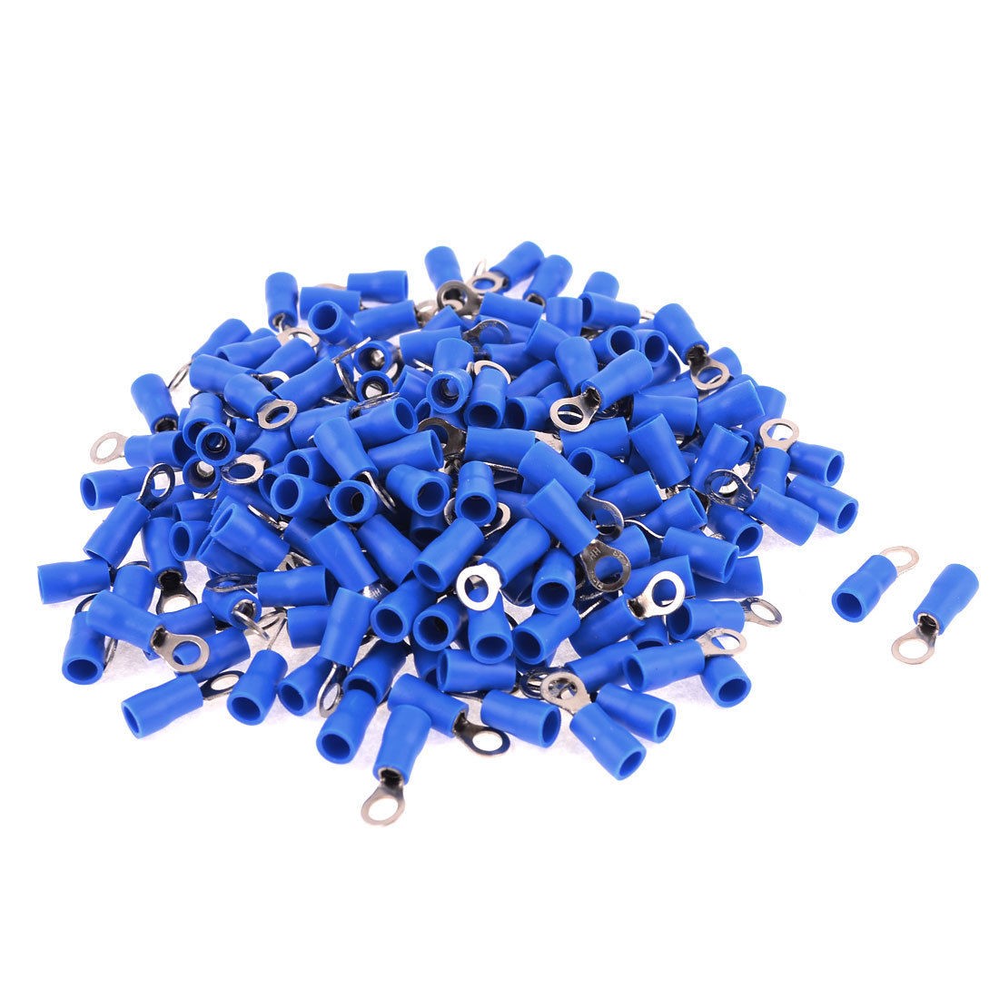 200 Pcs RV2-4 AWG 16-14 Blue PVC Cap Non Insulated Ring Terminals Connector