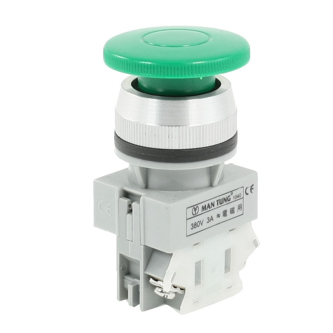 Green Mushroom Head 2-Terminals 1NC 1NO Momentary Push Botton Switch AC 380V 3A