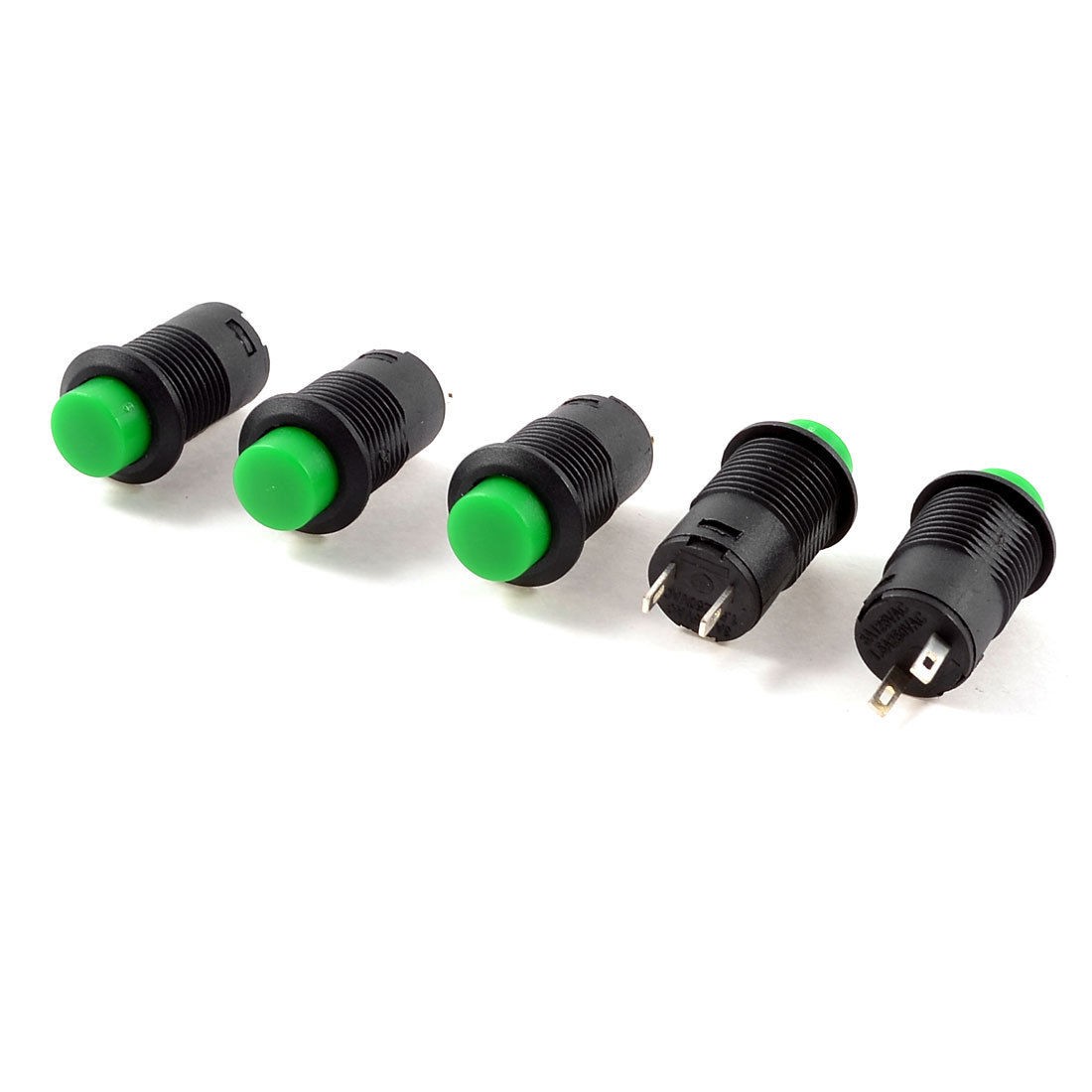 5 Pcs Green Black Self Locking SPST Round Rocker Switches AC 250V/1.5A 125V/3A