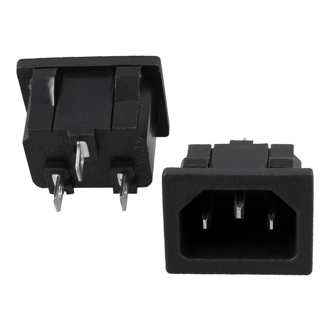 2 Pcs Black 3 Pin IEC320 C14 Plug Power Socket Connector AC 250V 15A