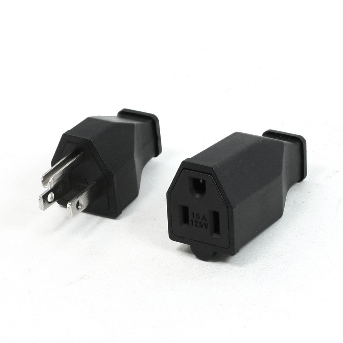 Pair 3 Pin US Plug Insulating Shell Cable Connecting Head 15A 125V w Socket
