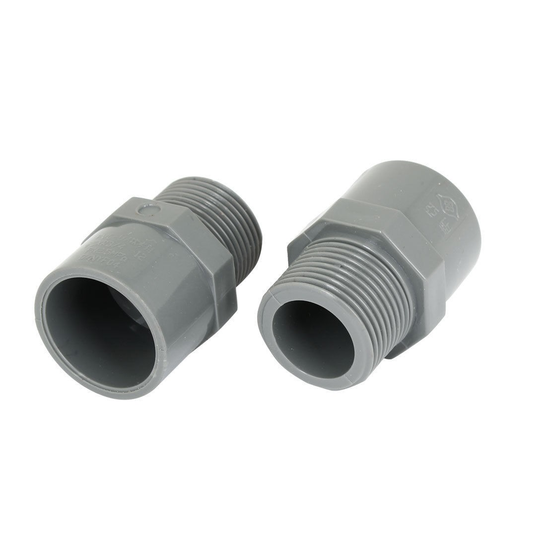 2pcs 3/4" PT Male Thread PVC Straight Pipe Tube Adapter Connectors Gray