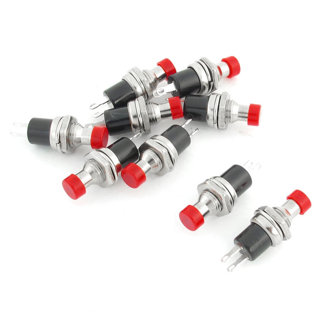 AC 3A/125V 1A/250V N/O Red 7mm Thread Momentary Push Button Switch 9 Pieces