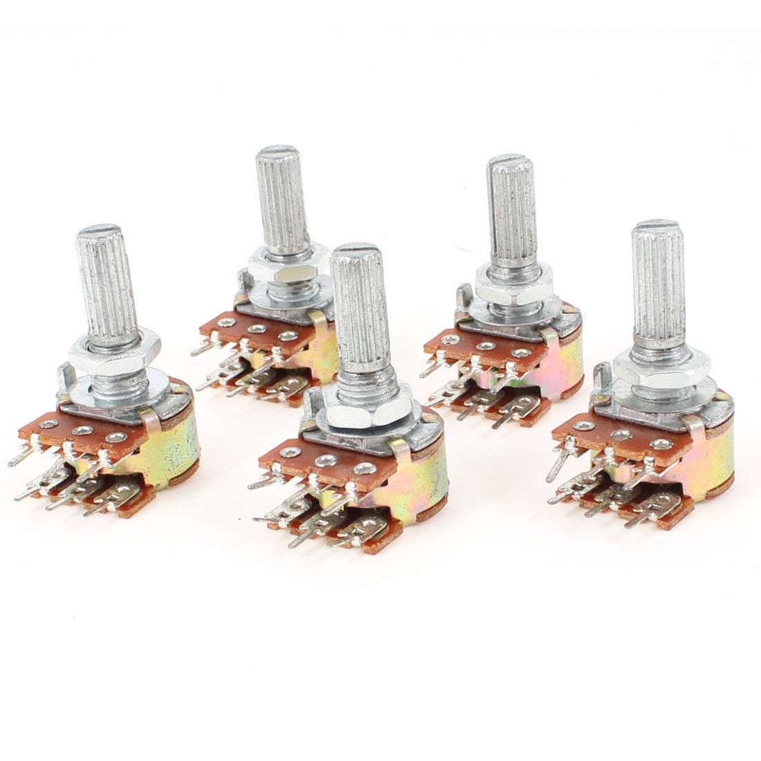 B100K 100K Ohm Adjustment Double Linear Rotary Taper Potentiometer 5 Pcs