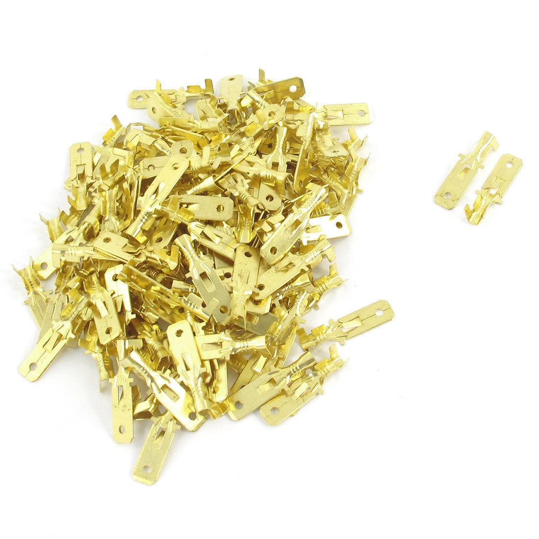 100 Pcs Gold Tone 6.25mm Wide Male Spade Crimp Terminal Connectors