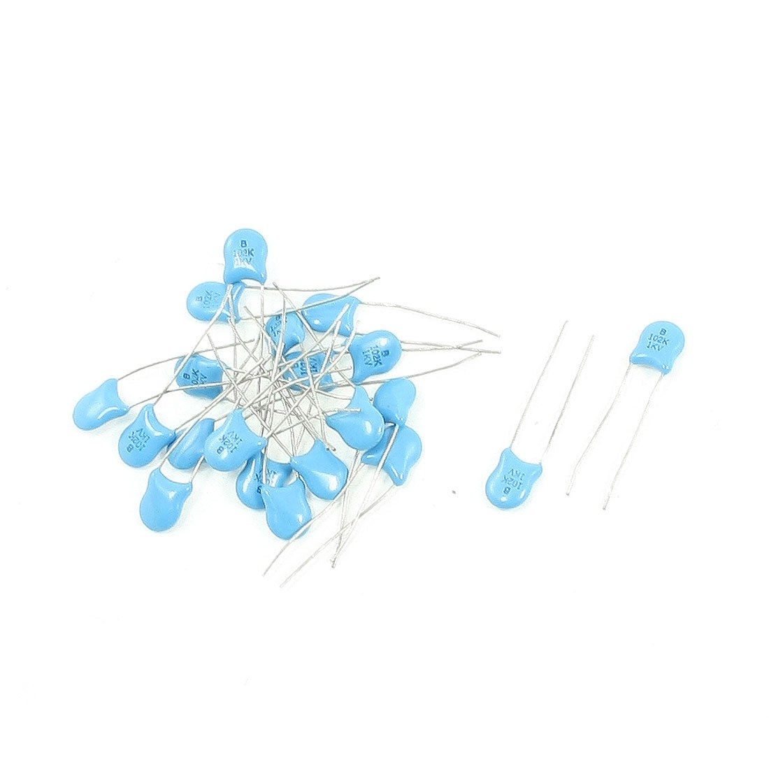 20 Pcs AC 1KV 102pF Radial Lead DIP Ceramic Disc Capacitor Blue