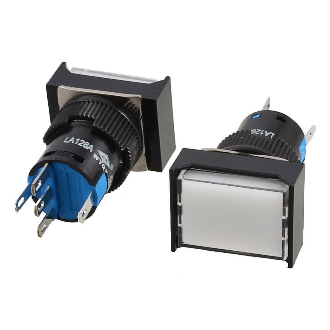 2 Pcs Panel Mount White Light Rectangle Momentary Push Button Switch DC 24V