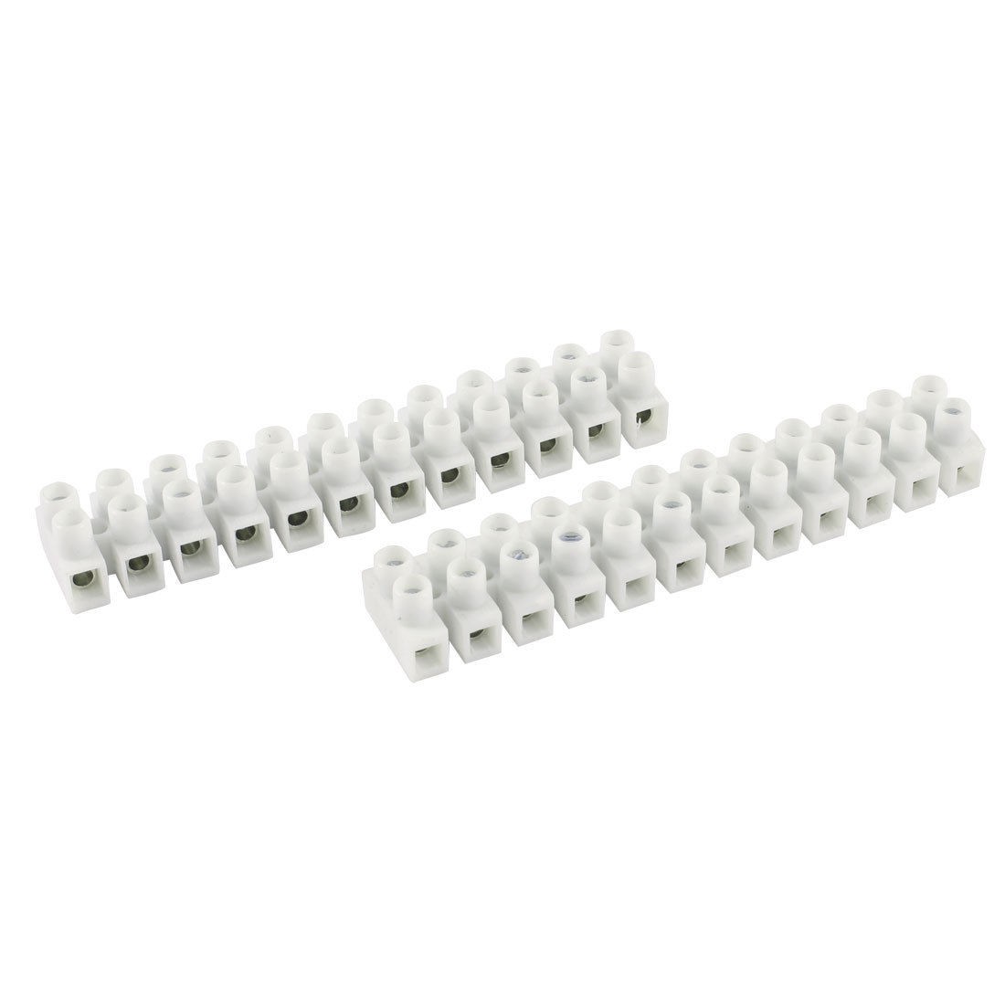 2 Pcs White Plastic Housing Double Row 12 Way Screw Terminal Block 450V 1.5A
