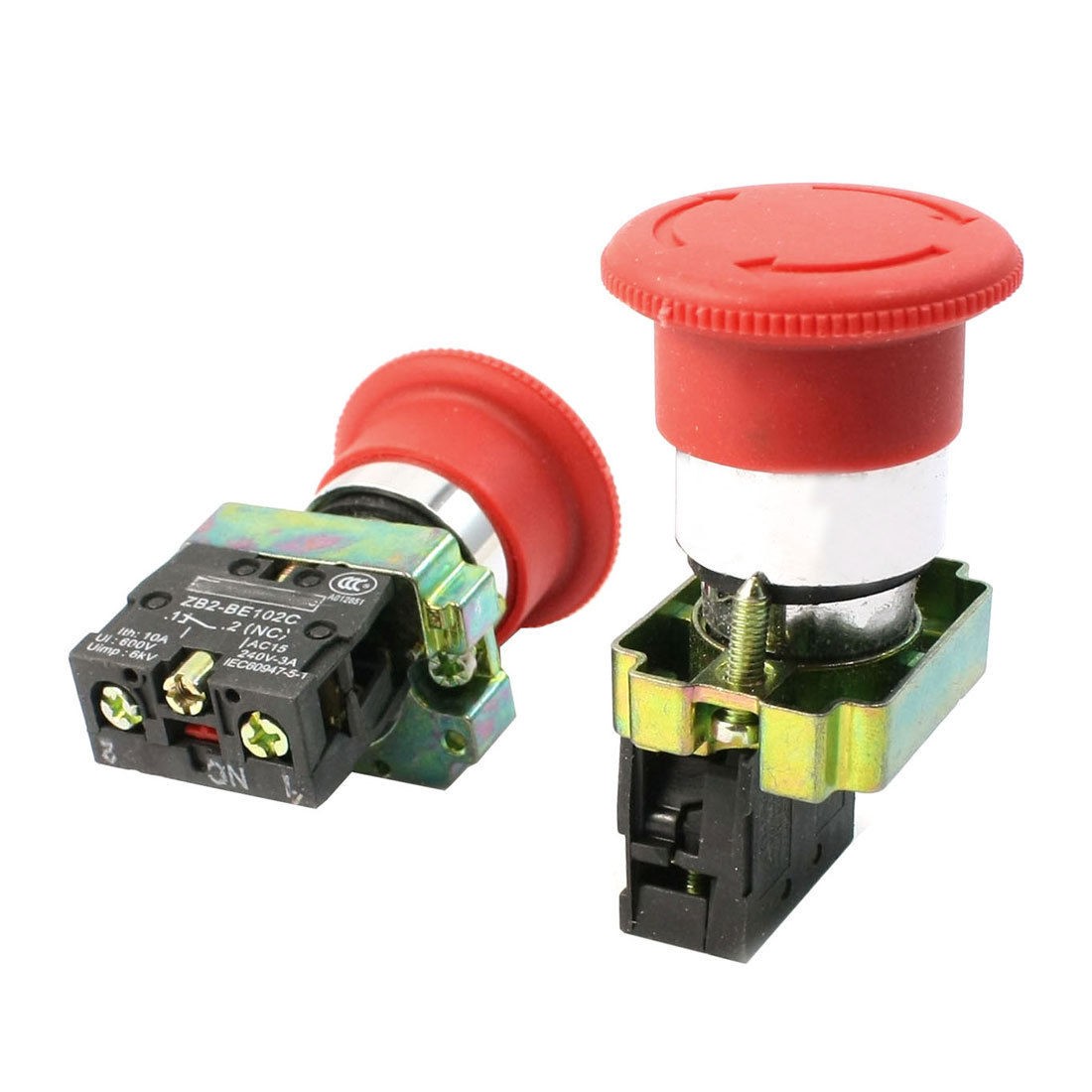 2Pcs N/C SPST Red Mushroomhead Latching Action Emergency Stop Switch 10A 600V