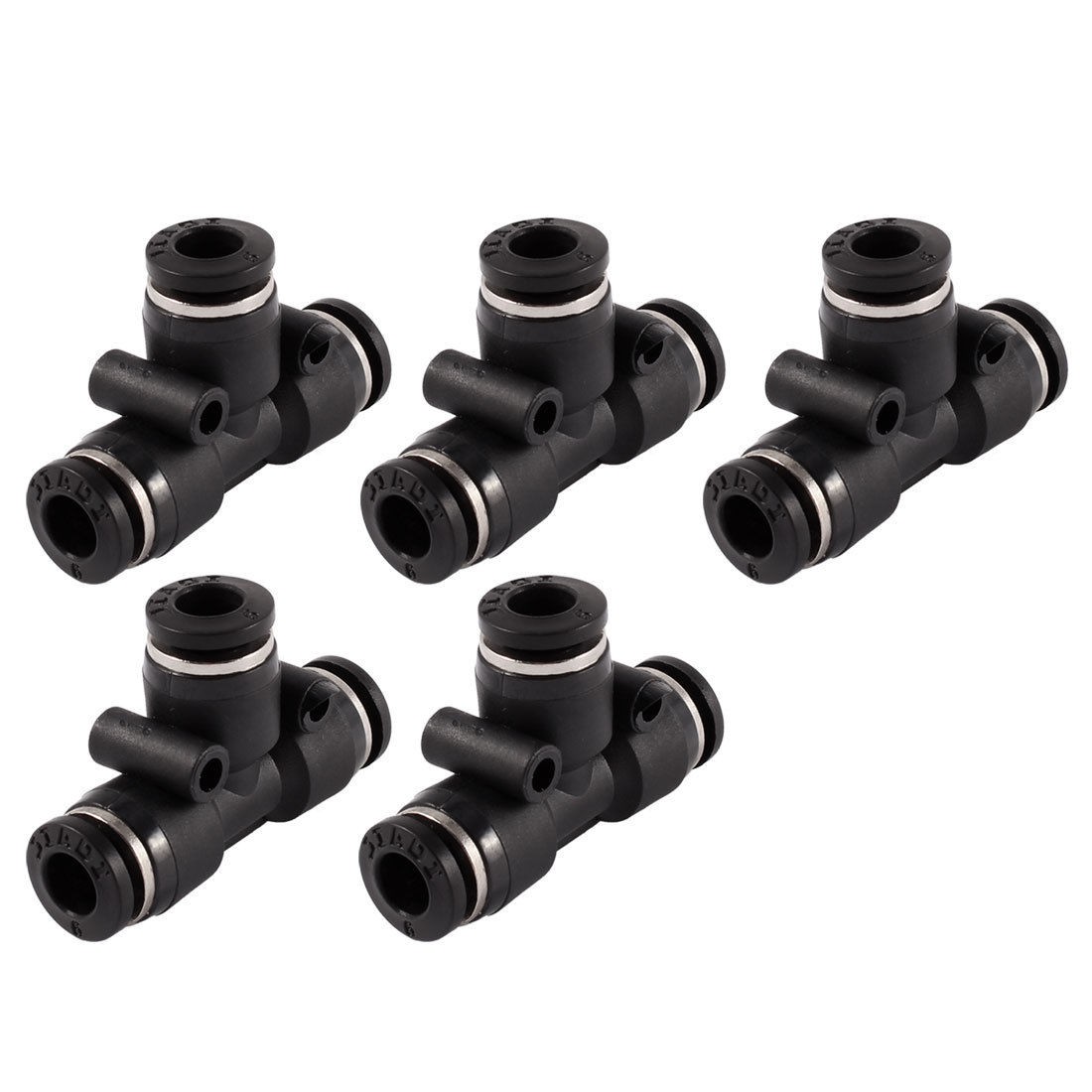 5 Pcs 6mm to 6mm T Shaped 3 Way Air Pneumatic Quick Fitting Coupler Black