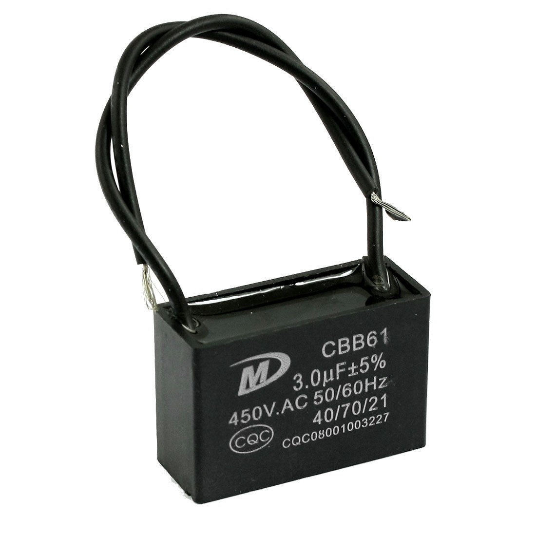 CBB61 AC 450V 3uF Ceiling Fan 2 Wires Motor Run Capacitor Black