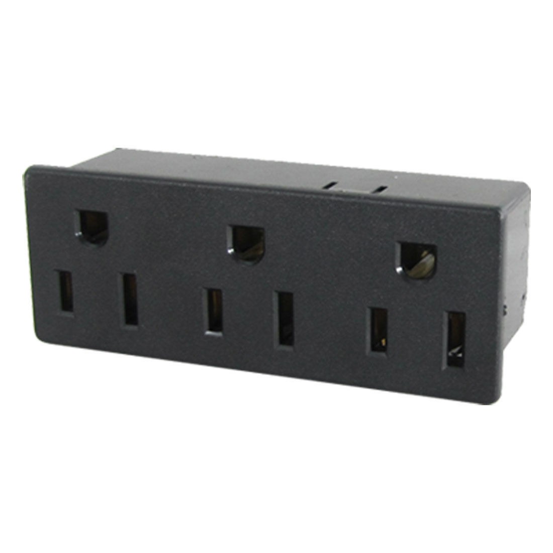 3-Way AC 125V 15A Panel Mount US Outlet Power Socket Black