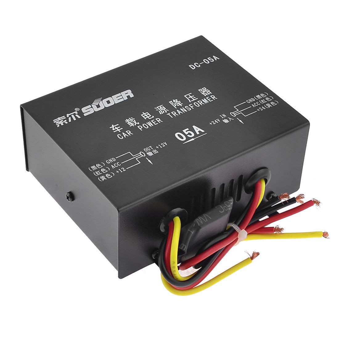 Black Auto DC 24V Input 12V Output Power Supply Transformer 5A