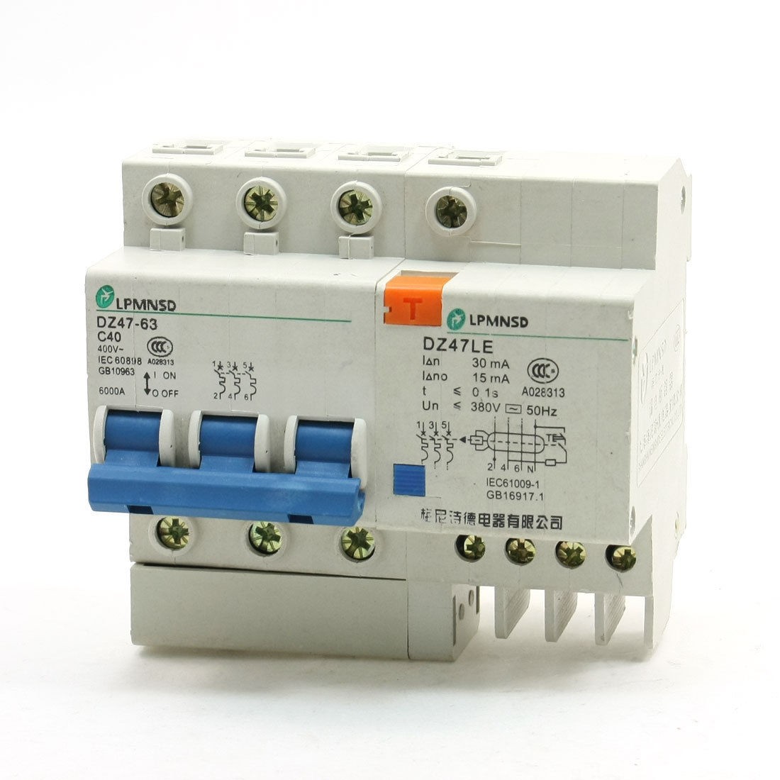 400V 40A ON/OFF DZ47-63 3P Earth Leakage Circuit Breaker 6000A