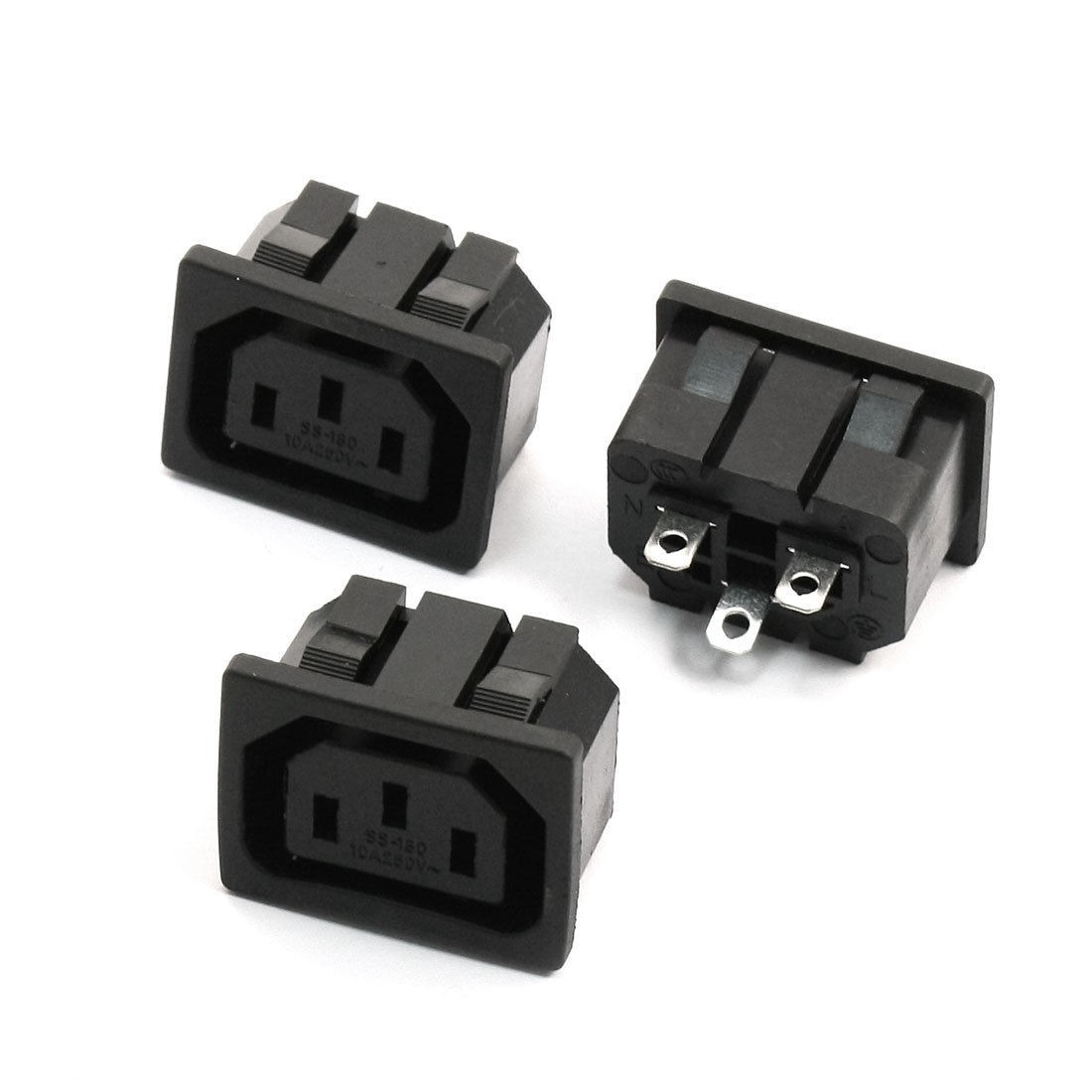 3Pcs AC 250V 10A 3 Pin Clamp Type IEC 320 C13 Socket Outlet Power Connector