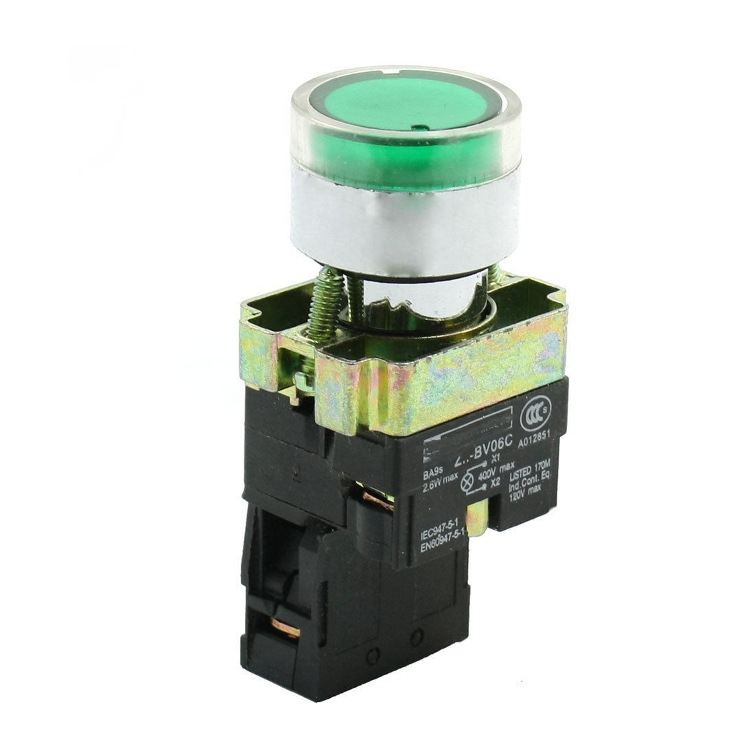 Green Indicator Lamp N/O SPST Button Switch 4 Screw Terminal 600V 10A
