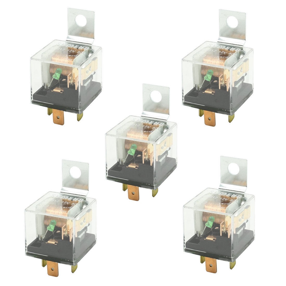 DC 12V 80A Clear Plastic Housing SPST NO Green Indicator Car Relay 5 Pcs