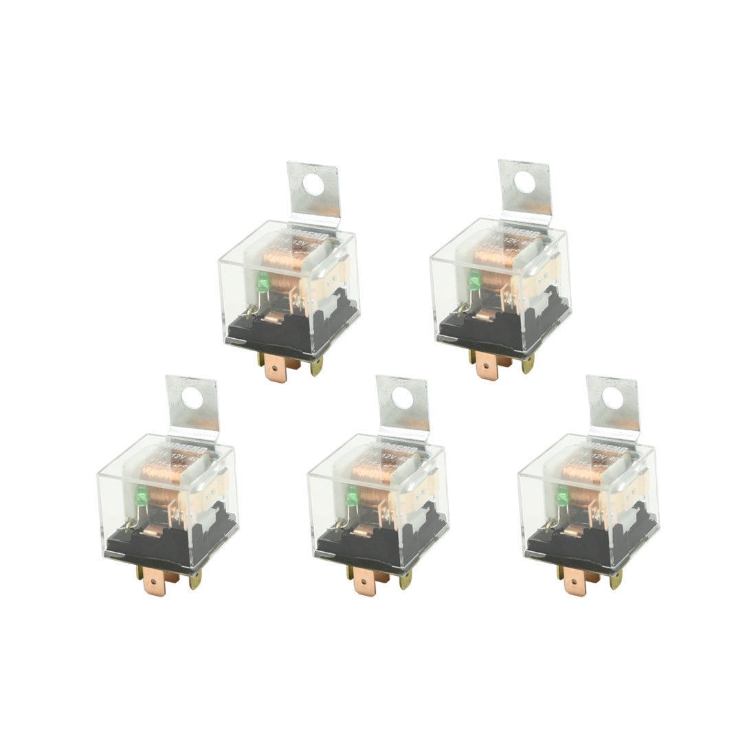 12VDC 40A 5P 1NO 1NC SPDT Green Indicator Auto Car Power Relay 5 Pcs