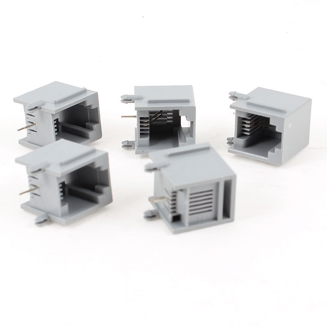 5 Pcs Unshielded RJ11 6P2C Network Modular PCB Jacks Single Port Gray