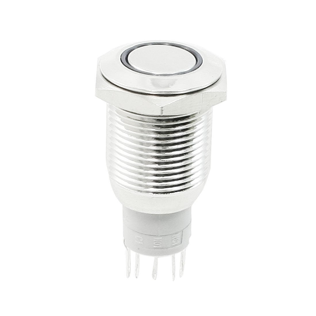 12V Blue Light LED Lamp 16mm Thread Mount 5 Pin Stainless Steel Button Switch