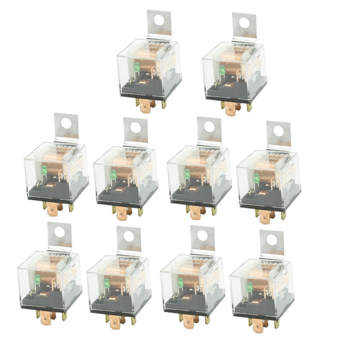 24VDC 80A 5P NO+NC SPDT Green Indicator Auto Vehicle Car Power Relay 10 Pcs