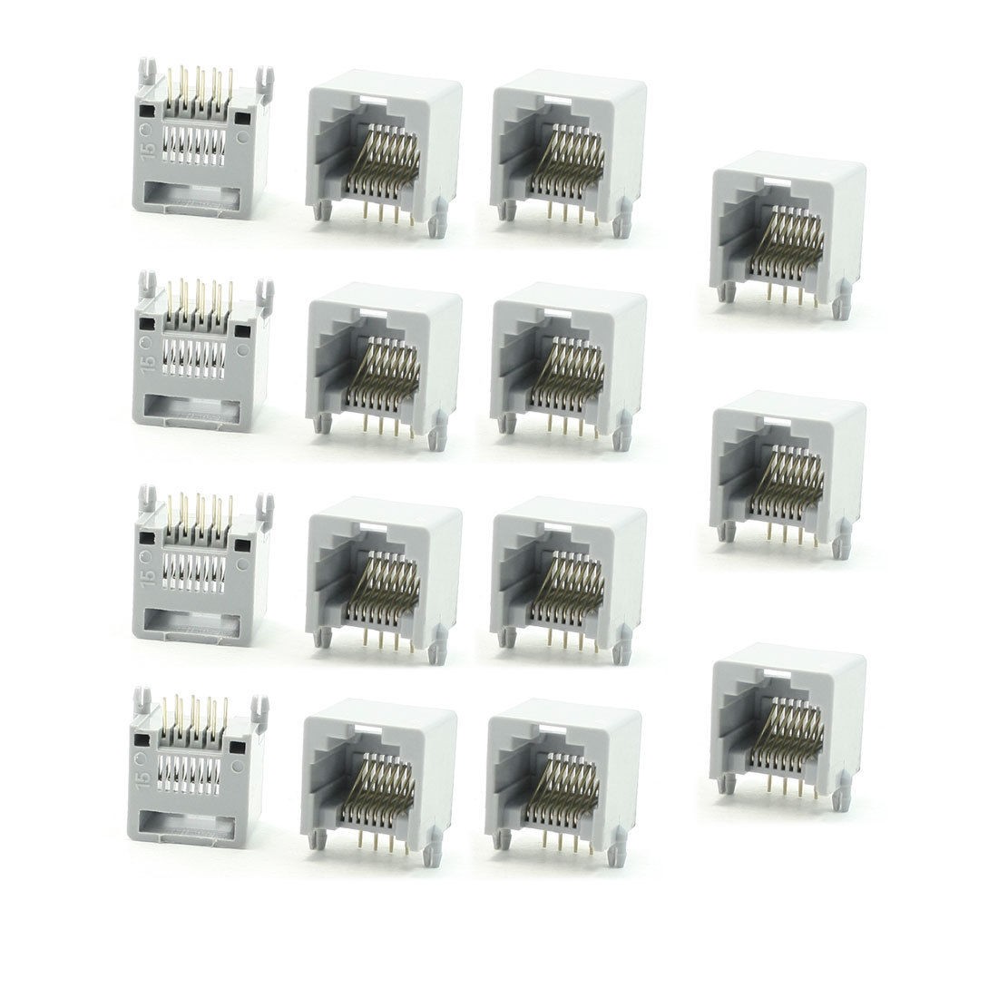 15Pcs 13mm Long Gray Plastic Casing RJ45 8P8C Modular Network PCB Jack Socket