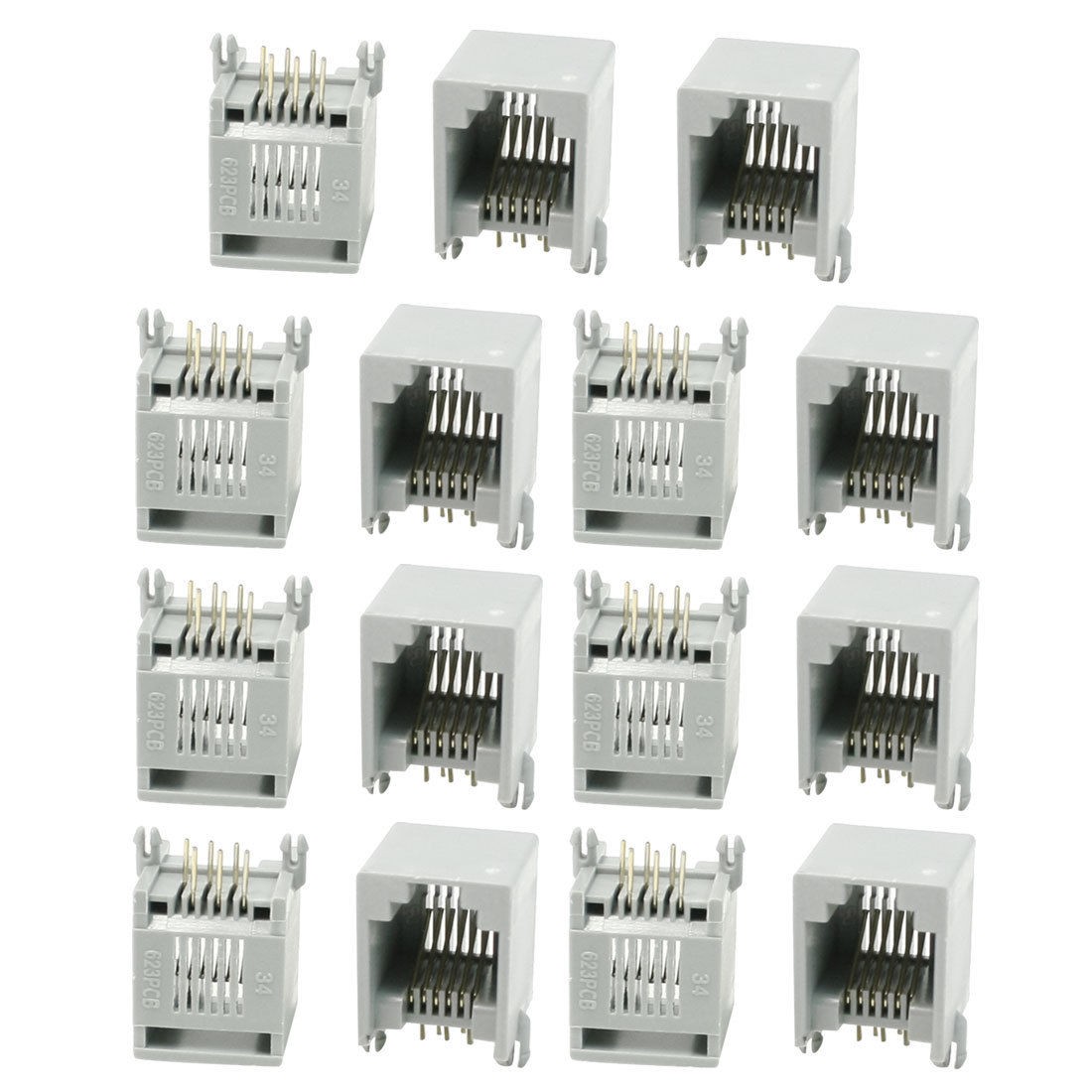 15 Pcs RJ12 6P6C ADSL Network Jacks Sockets Ports Gray 13 x 12 x 14.5mm