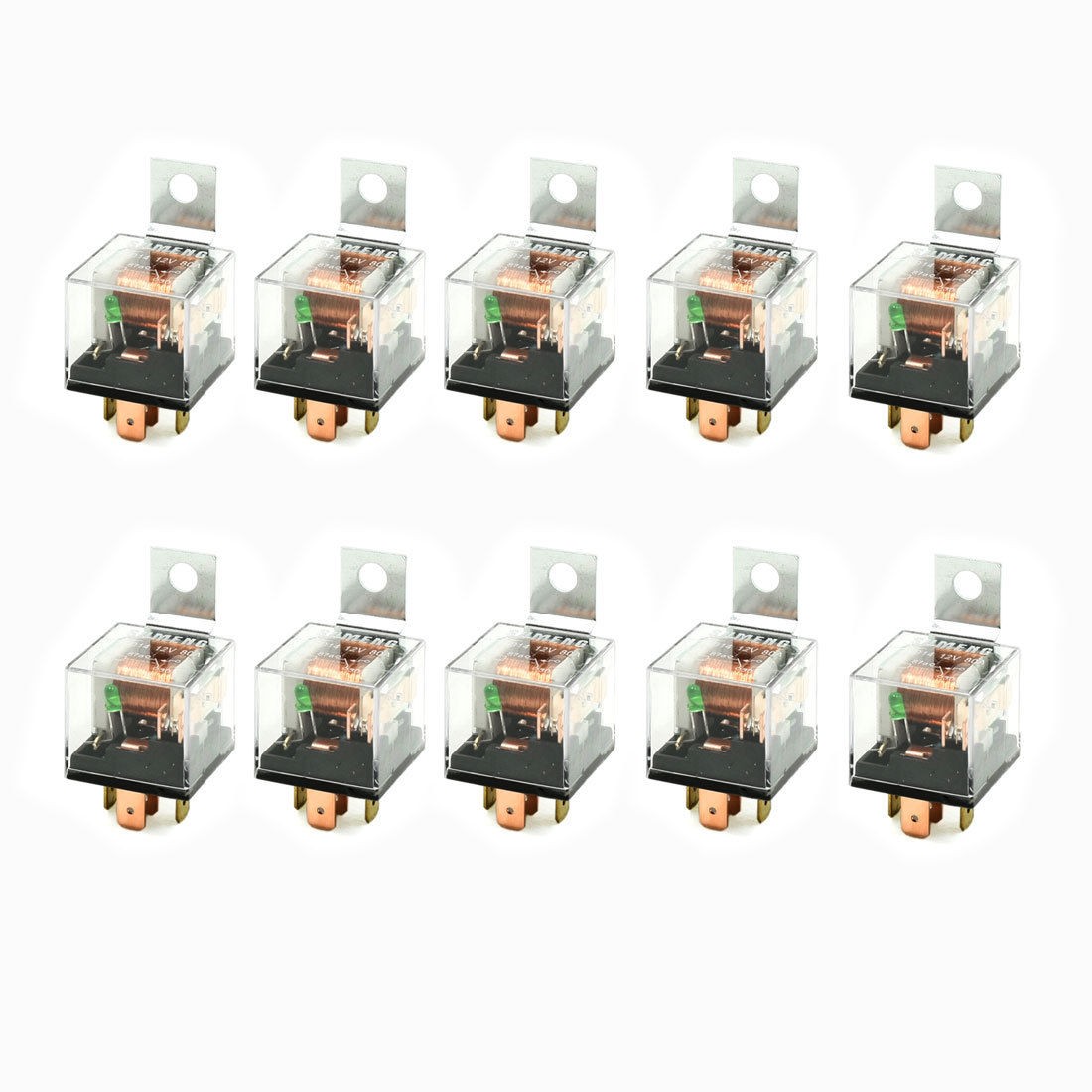 10 Pcs 1NC 1NO SPDT 5P Green Indicator Light Auto Car Relay 12VDC 80A