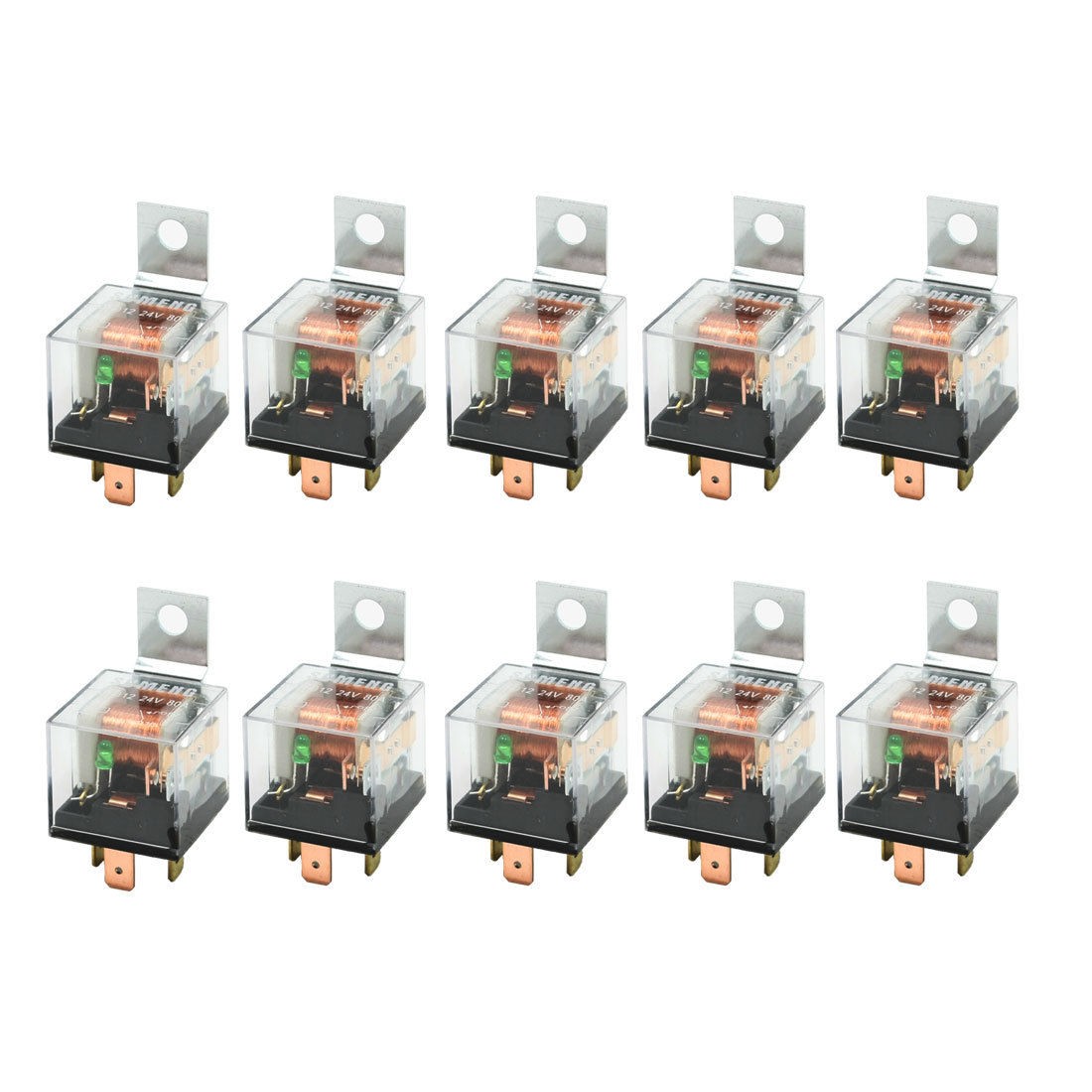 24V 80A 4P SPDT 1NO 1NC Green Pilot Lamp JD2912 Car Switch Power Relay 10 Pcs