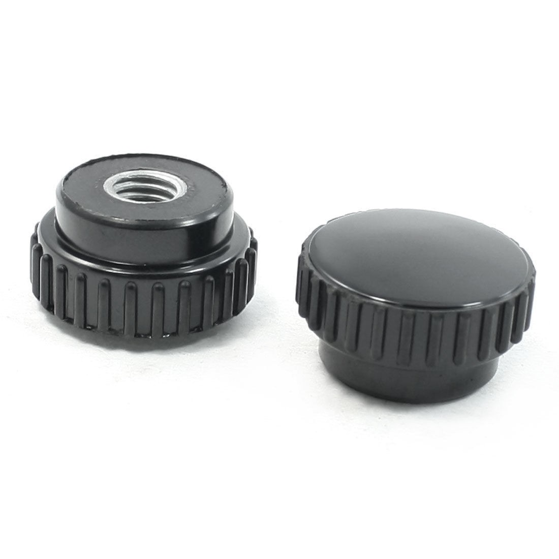 2 Pcs 10mm Dia Female Thread Black Plastic Screw On 1.2" Round Typed Knobs