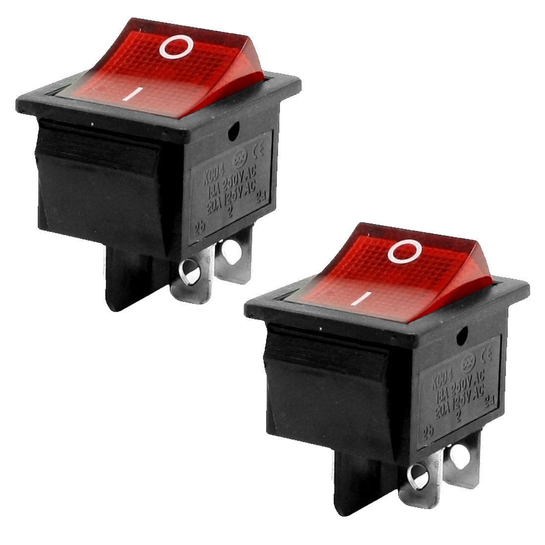 16A/250VAC 20A/125VAC Red Indicator Light 4 Pin ON/OFF DPST Rocker Switch 2 Pcs