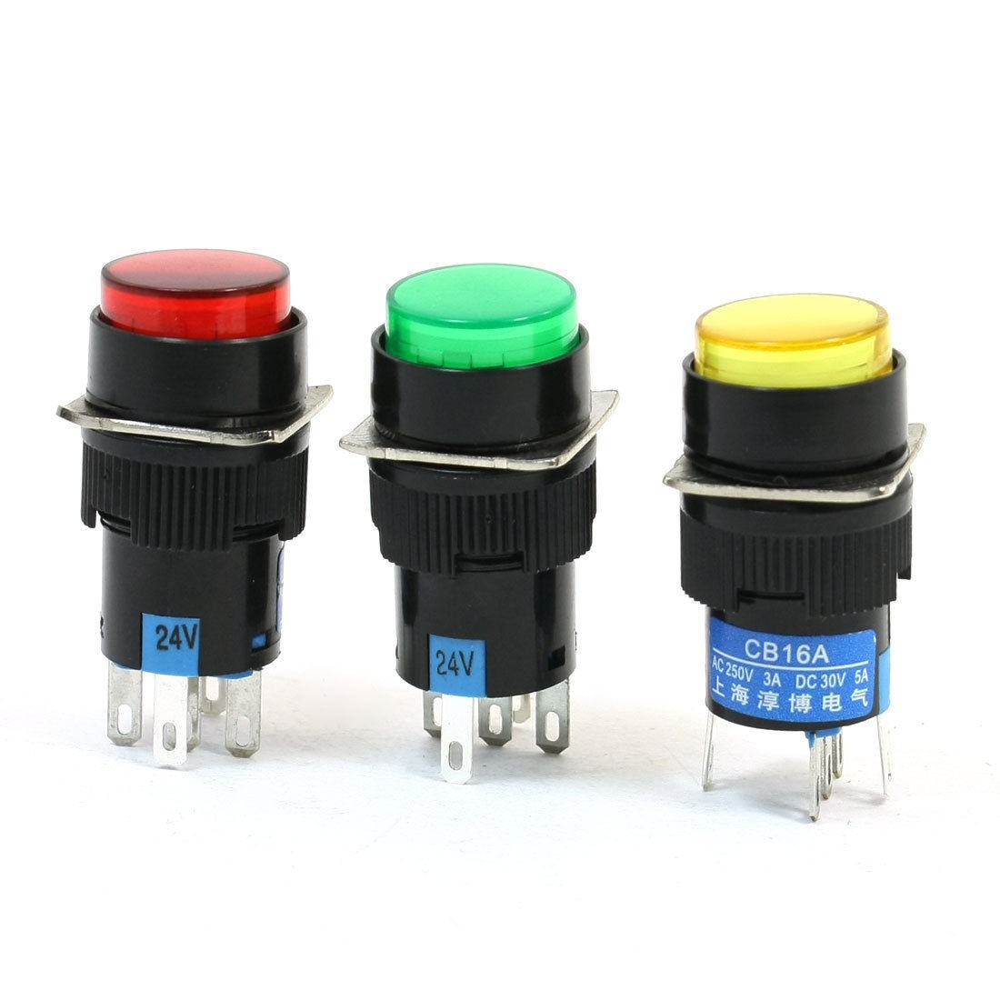 3Pcs NO NC Lamp Indicator Momentary Round Push Button Switch DC 24V