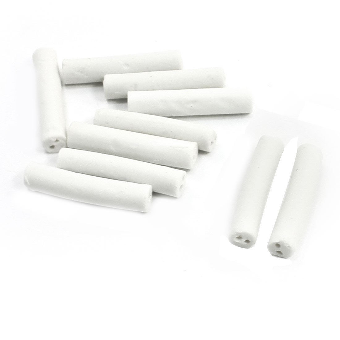 10 Pcs Double Wire Hole 25mm x 5mm x 1mm Ceramic Insulation Pipe Tube White