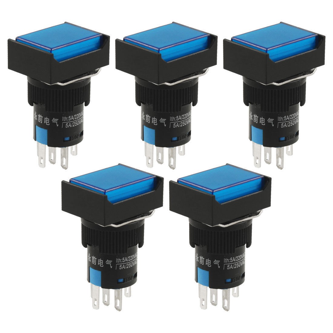 DC 24V Blue Lamp 1NO 1NC Latching Rectangular Push Button Switch 5 Pcs