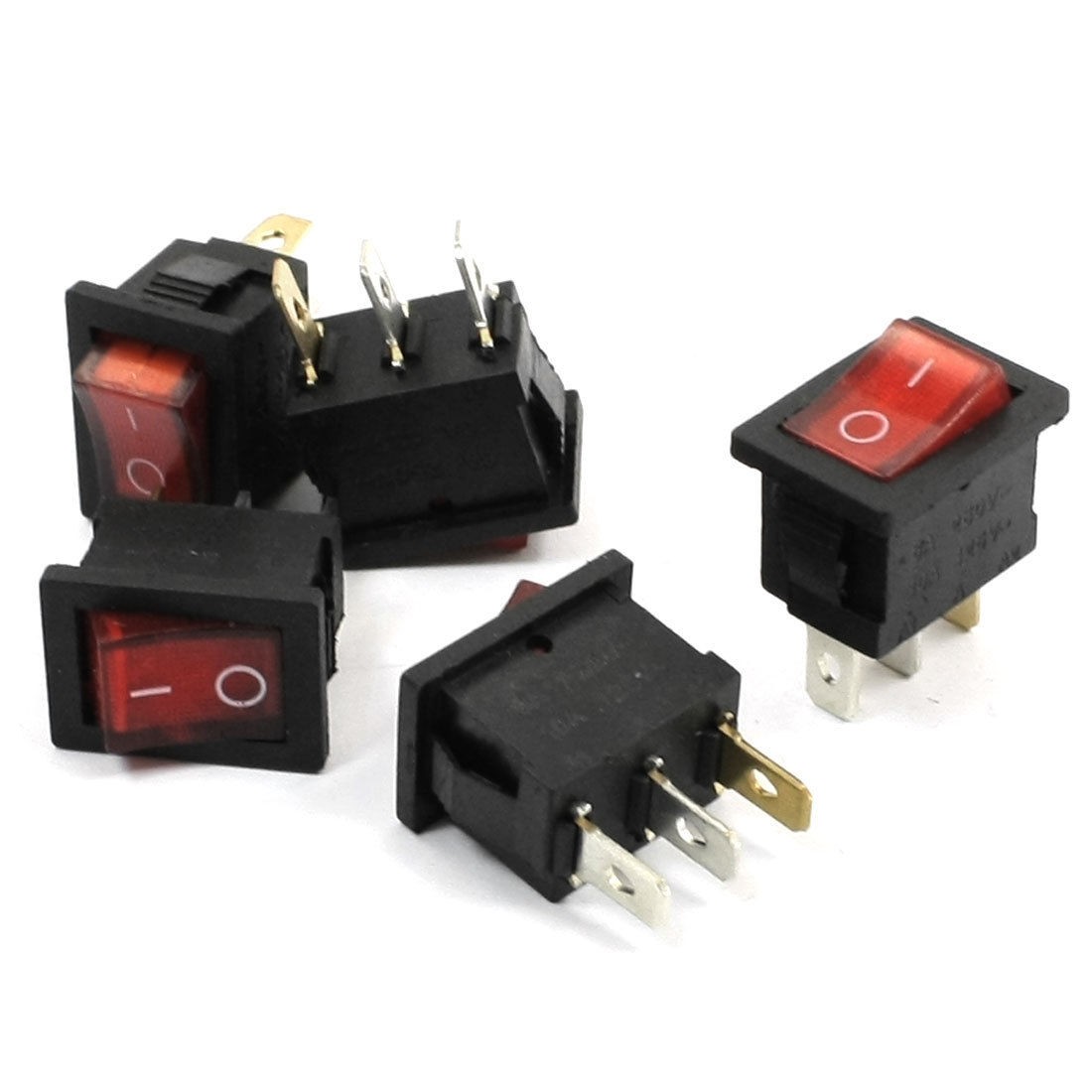 5Pcs SPST 2 Position Red Lamp Boat Rocker Switch 3 Pins AC 250V/6A 125V/10A