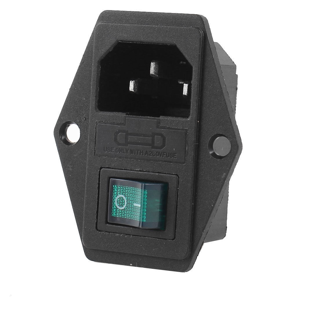 250VAC 15A IEC320 C14 Power Plug Socket Fuse Holer w Green O/I 4-Pin Switch