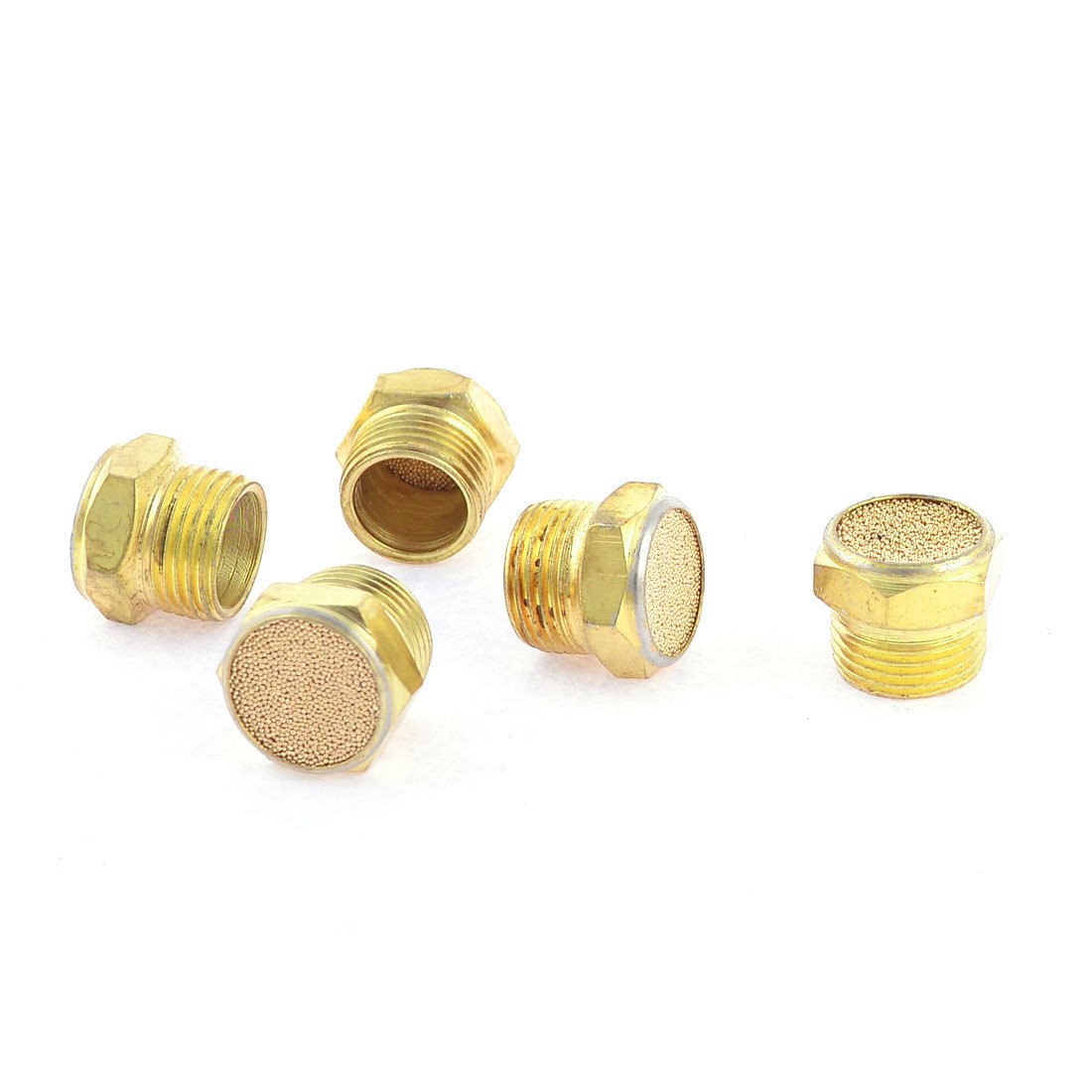 5 Pcs 3 8" PT Male Thread Sintered Pneumatic Exhaust Silencer Muffler Gold Tone