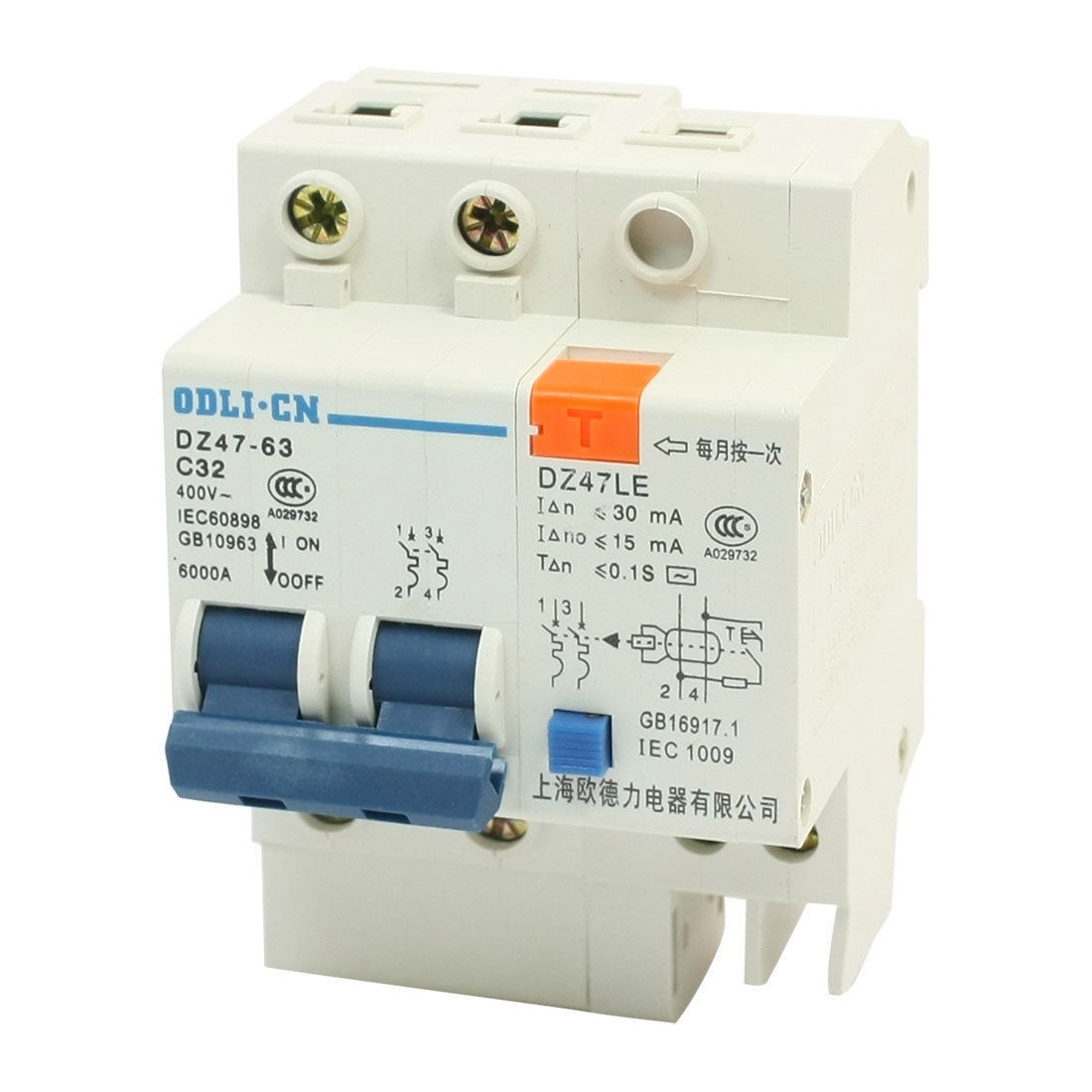 AC 400V 32A 6000A 2P 2 Poles Miniature Circuit Breaker DIN Rail DZ47/63 C32