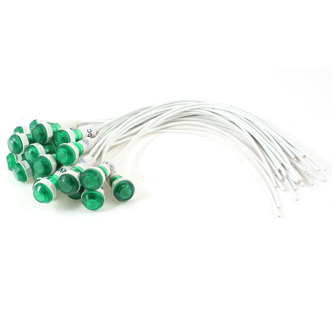 20 Pcs 10mm Hole 2 Wire Cable Green Indicator Pilot Light Lamp DC 12V