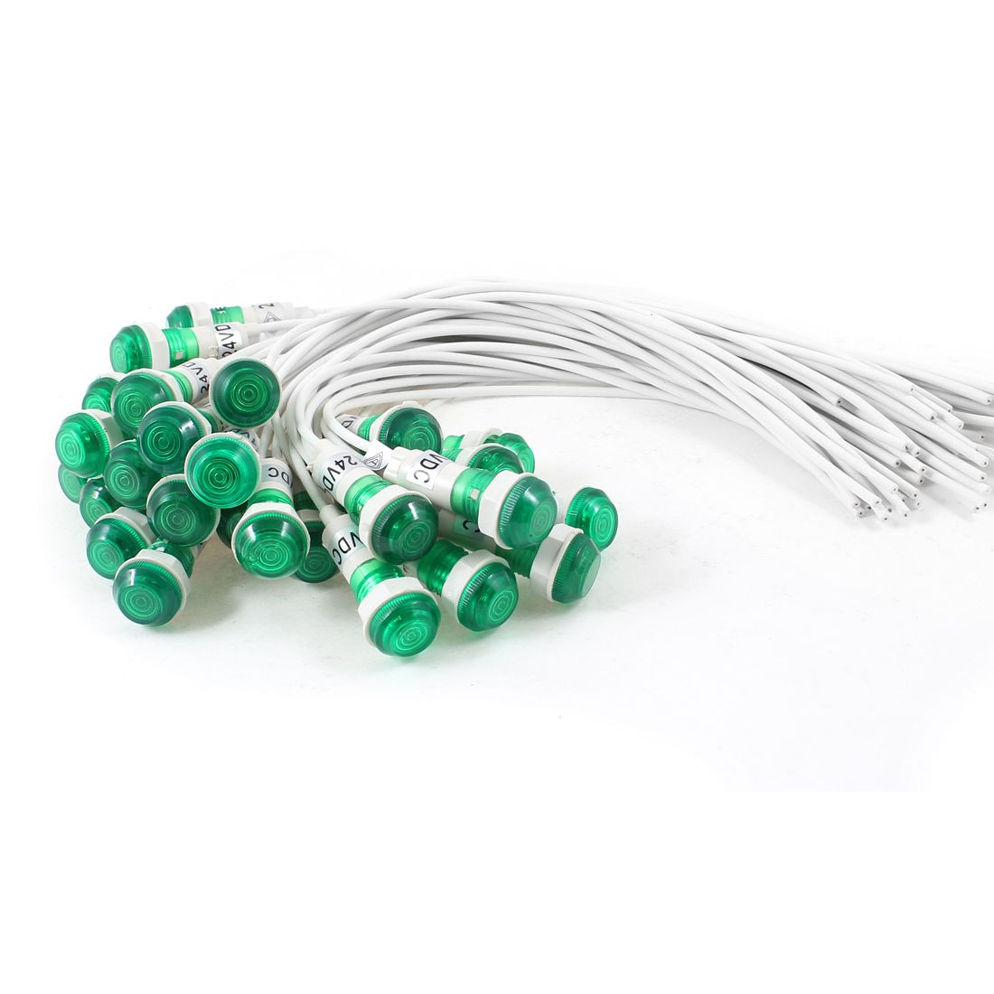 30 Pcs 10mm Hole 2 Wire Cable Green Indicator Pilot Light Lamp DC 24V