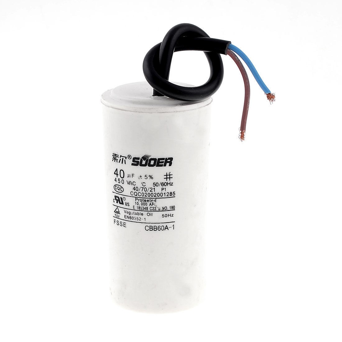CBB60A-1 Washing Machine Polypropylene Film Motor Capacitor 40uF 450V AC