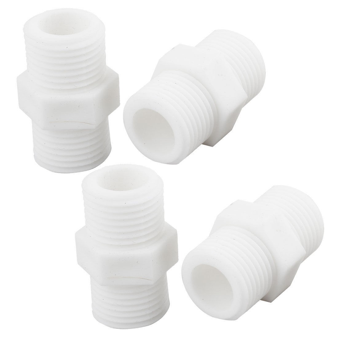 4 Pcs Plastic White Piping Hose Fitting Hex Nipple Connector 1/2" to 1/2" NPT