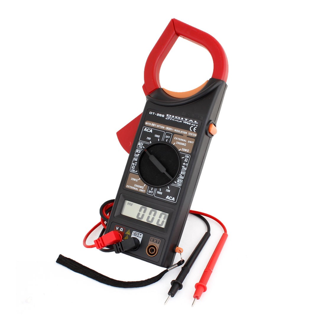 Black Red AC DC Ohm Testing Display LCD Digital Multimeter w Test Probes