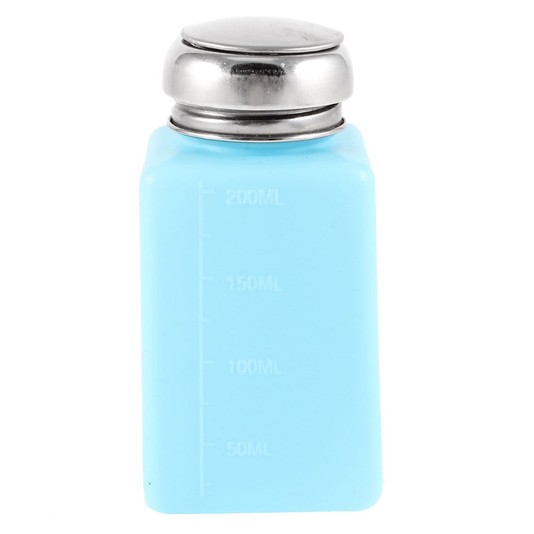 Silver Tone Metal Cover 200ml Plastic Liquid Storage Alcohol Bottle Cyan